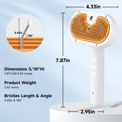 Steam Brush Pet Grooming & Spray - 3-In-1 Depilation Tool for Dogs & Cats - Water Brush for Long/Short Hair - Includes Self-Cleaning & Waterless Shampoo and Empty Bottle