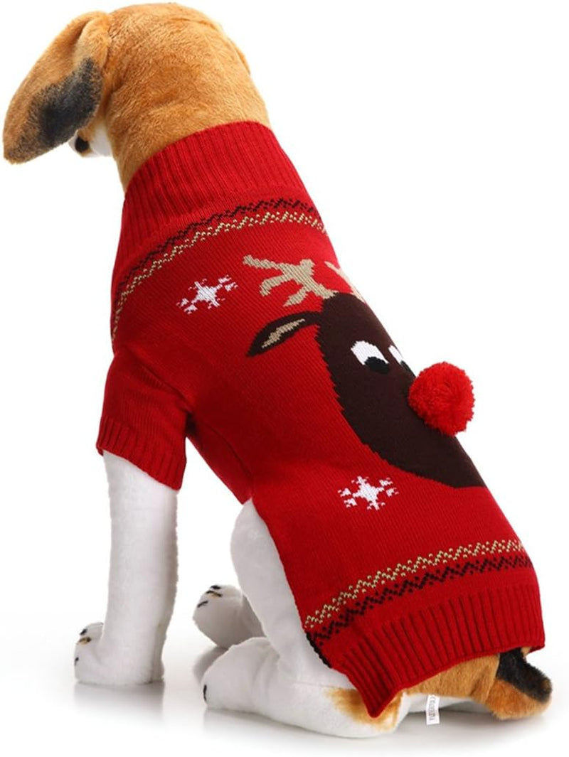 Dog Sweater Pet Clothes for Dogs Christmas Reindeer, Red, XXS