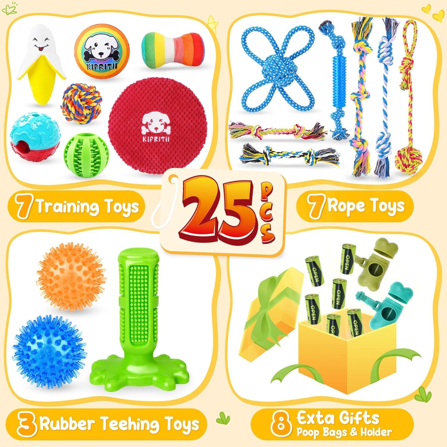 25 Pack Various Puppy Dog Toys for Teething, Entertainment & Interaction, Puppy Chew Toys Pack with Rope Toy, Treat Balls and Dog Squeaky Toys for Puppies & Small Dogs