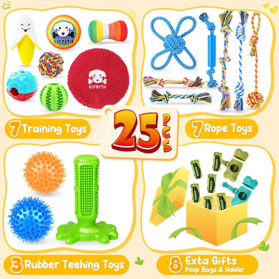 25 Pack Various Puppy Dog Toys for Teething, Entertainment & Interaction, Puppy Chew Toys Pack with Rope Toy, Treat Balls and Dog Squeaky Toys for Puppies & Small Dogs