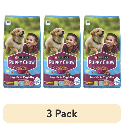 (3 Pack)  Puppy Chow Dry Dog Food, Tender & Crunchy High Protein Real Beef & Rice, 30 Lb Bag