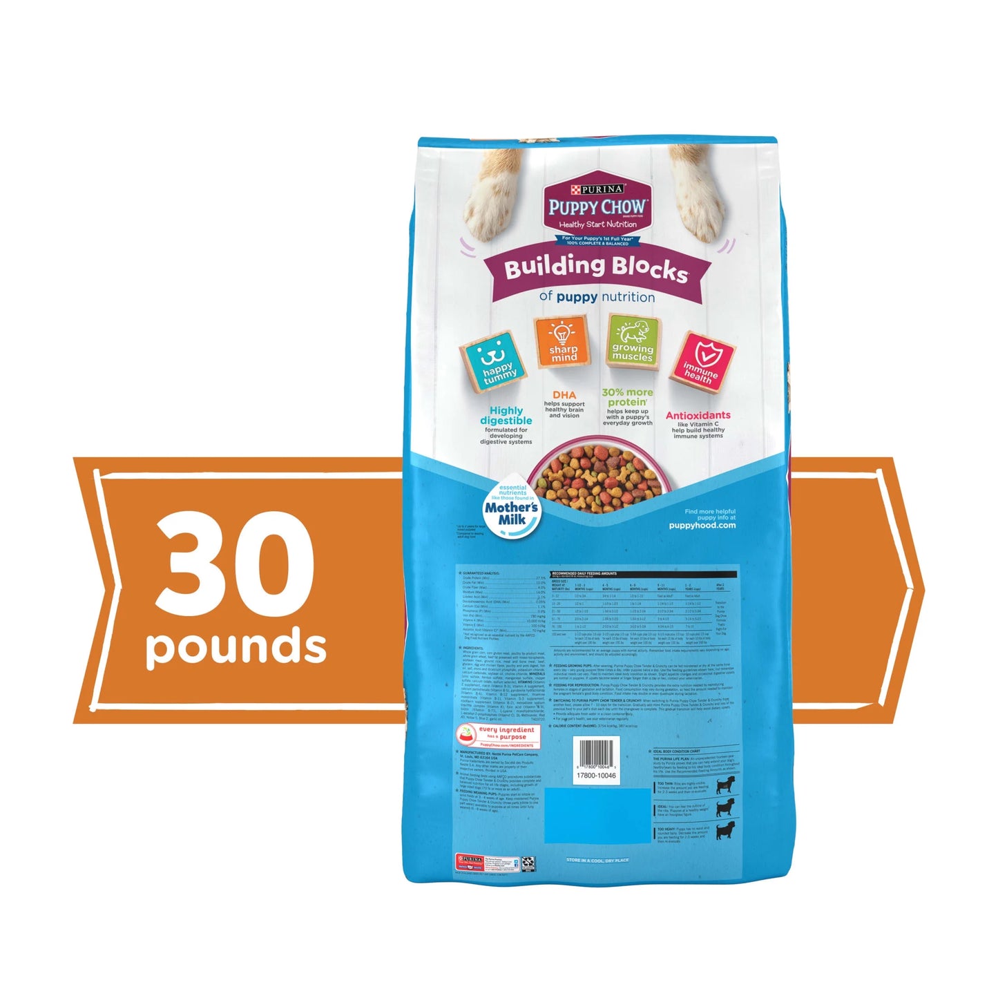 (3 Pack)  Puppy Chow Dry Dog Food, Tender & Crunchy High Protein Real Beef & Rice, 30 Lb Bag