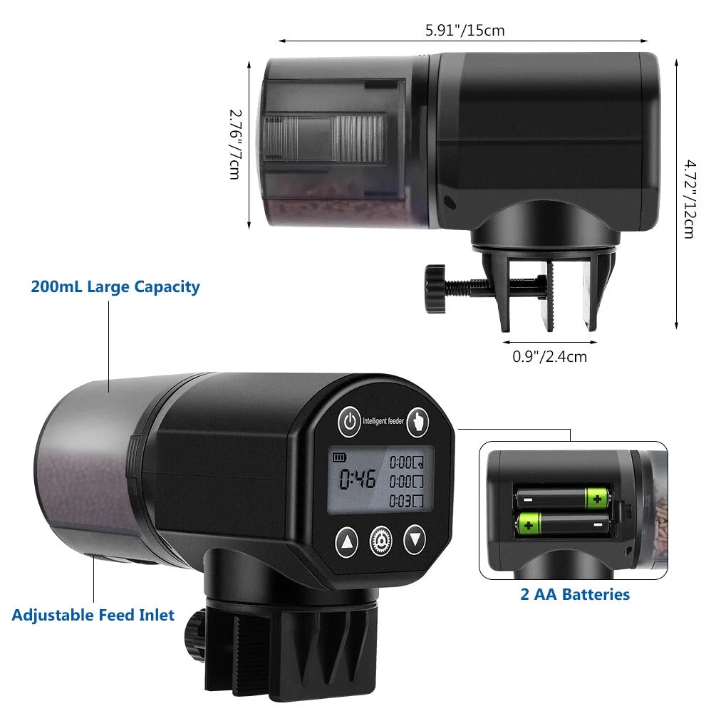 Fish Feeder 200Ml Capacity Rechargeable Timer Automatic Feeder for Aquarium, Fish Tank