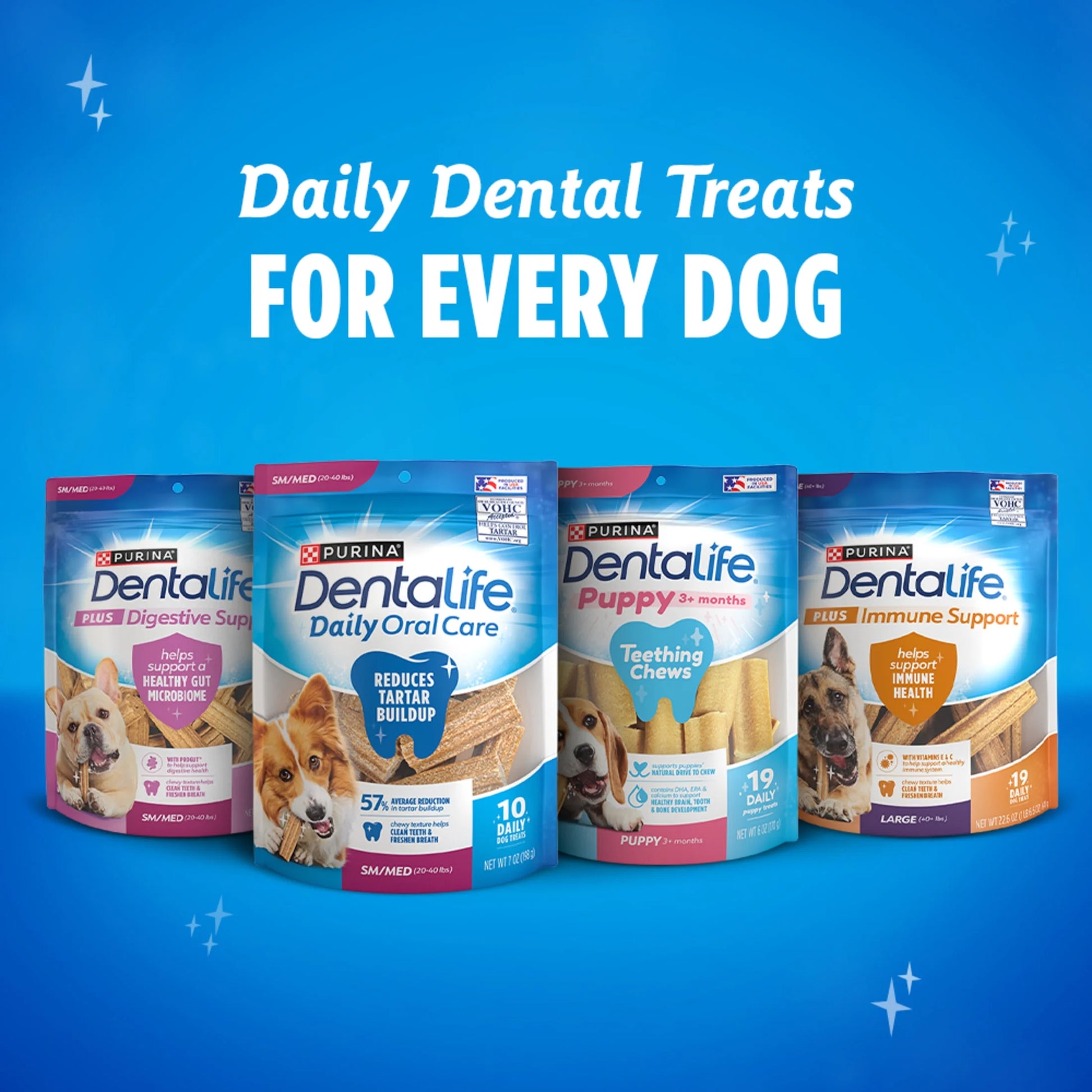 Purina  Daily Oral Care Mini & Toy Dog Treats with Chicken Chews, 6.8 Oz Pouches, 24 Count (4 Pack)