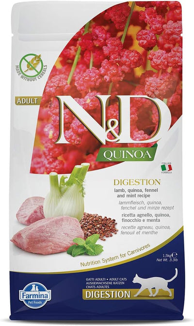 Farmina N&D, Quinoa Digestion Lamb Quinoa Fennel and Mint Recipe Dry Cat Food, 3
