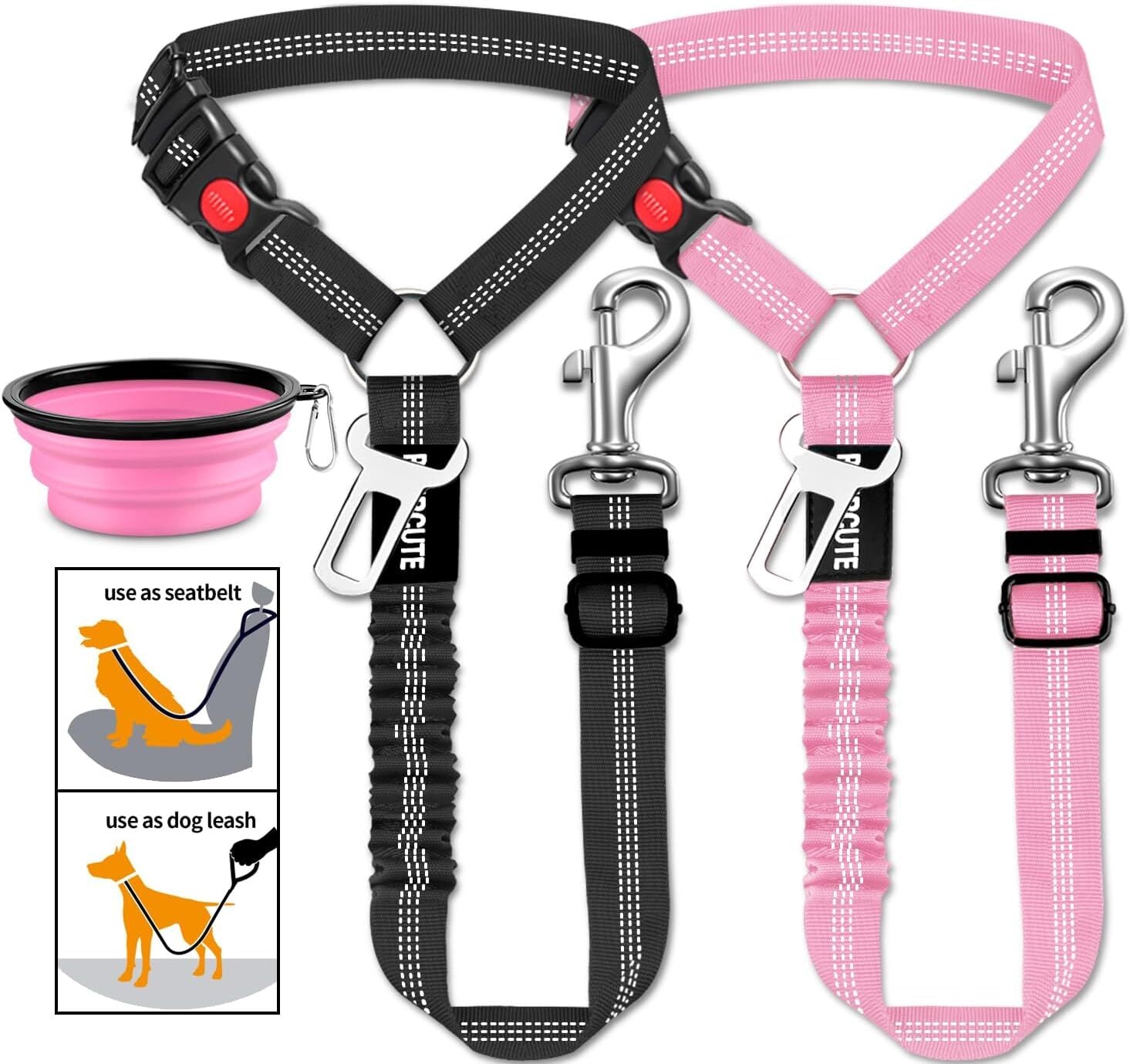 3 Piece Set Dog Seat Belt Retractable Dog Car Seatbelts Adjustable Pet Seat Belt