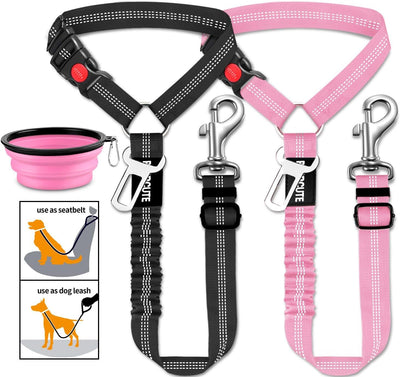 3 Piece Set Dog Seat Belt Retractable Dog Car Seatbelts Adjustable Pet Seat Belt
