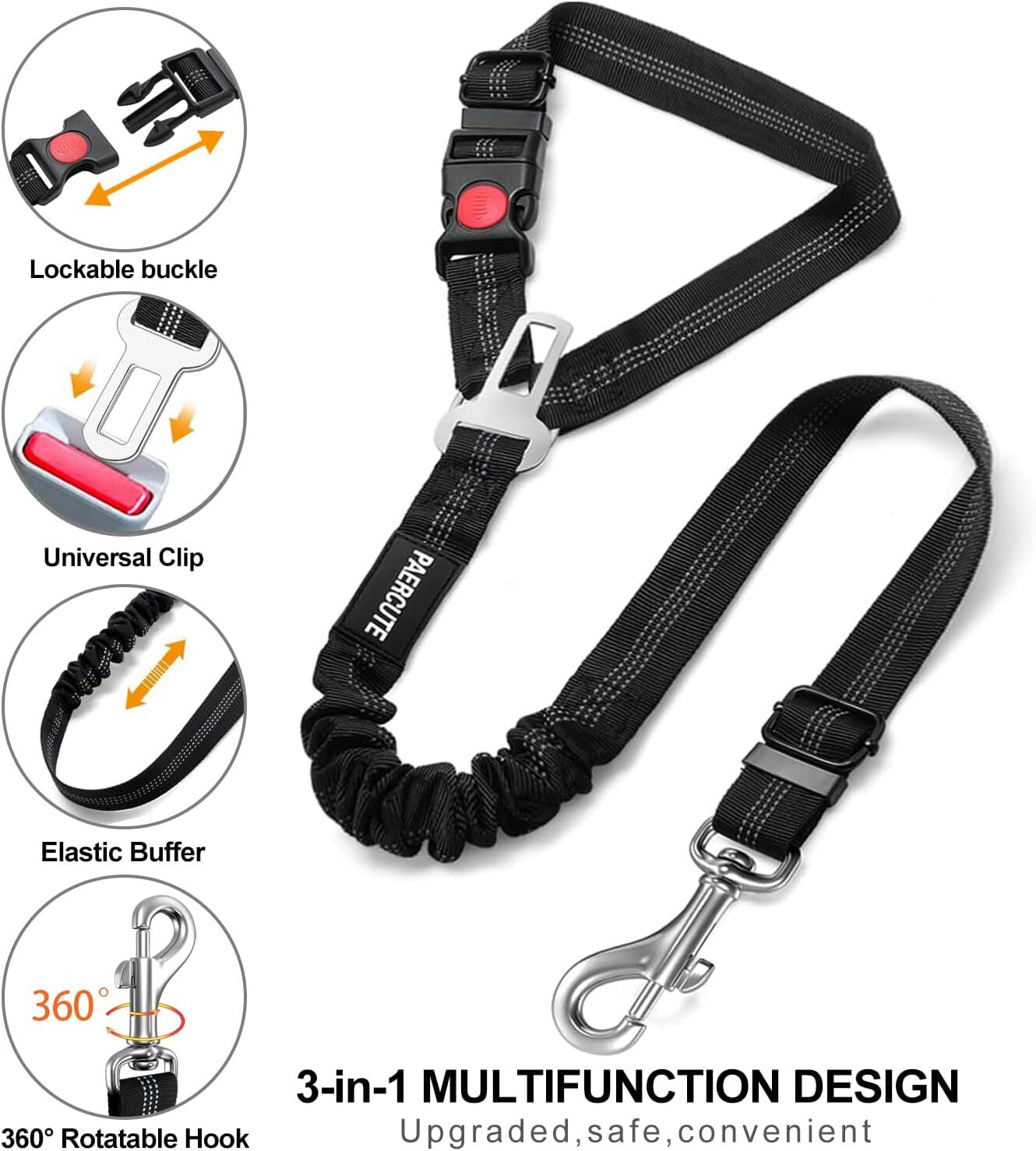 3 Piece Set Dog Seat Belt Retractable Dog Car Seatbelts Adjustable Pet Seat Belt