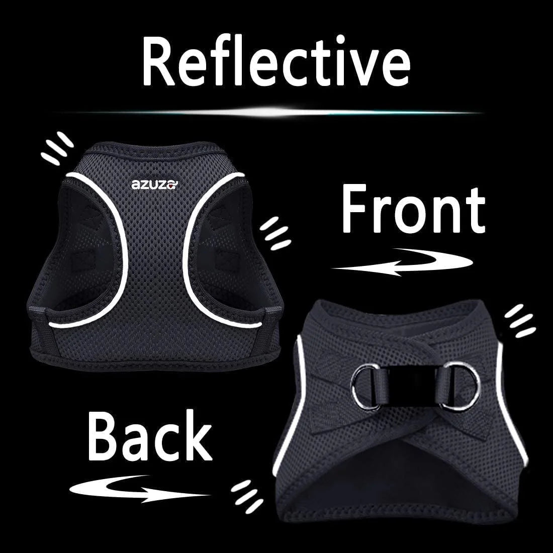 Dog Harness for Small & Medium Dogs Reflective Step in Puppy Harness Black