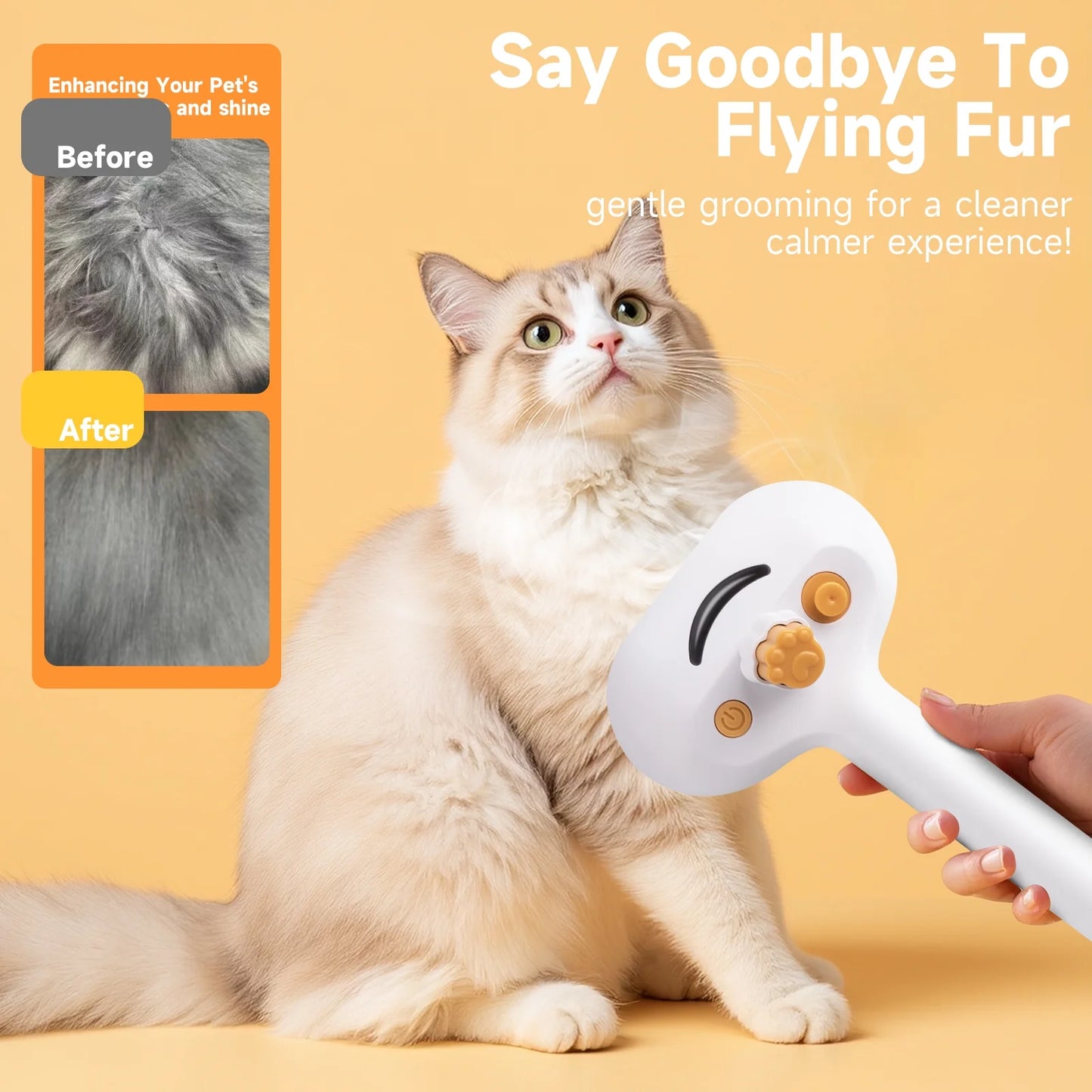 Steam Brush Pet Grooming & Spray - 3-In-1 Depilation Tool for Dogs & Cats - Water Brush for Long/Short Hair - Includes Self-Cleaning & Waterless Shampoo and Empty Bottle