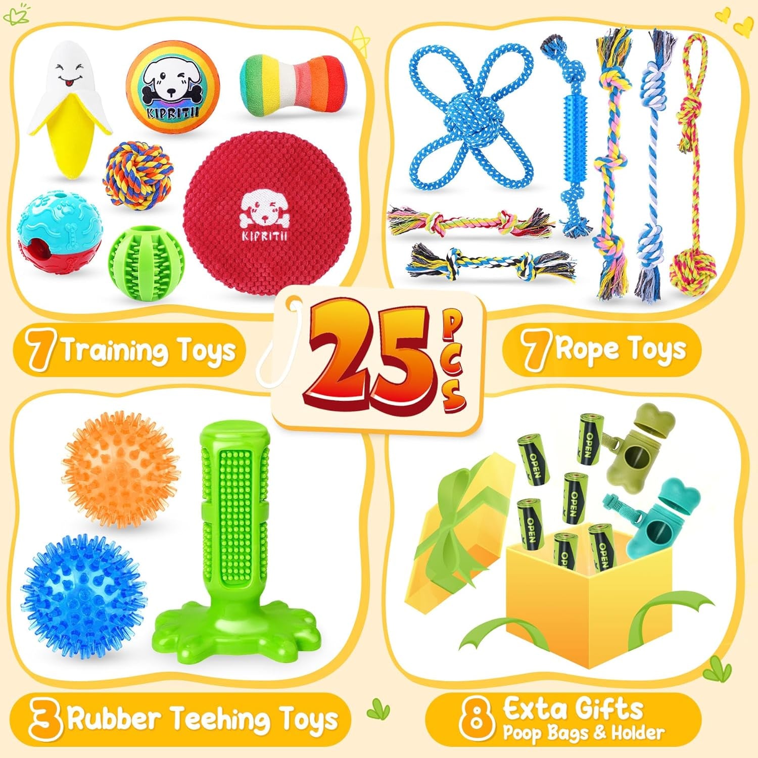 25 Pack Various Puppy Dog Toys for Teething, Entertainment & Interaction, Puppy Chew Toys Pack with Rope Toy, Treat Balls and Dog Squeaky Toys for Puppies & Small Dogs