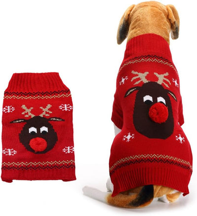 Dog Sweater Pet Clothes for Dogs Christmas Reindeer, Red, XXS