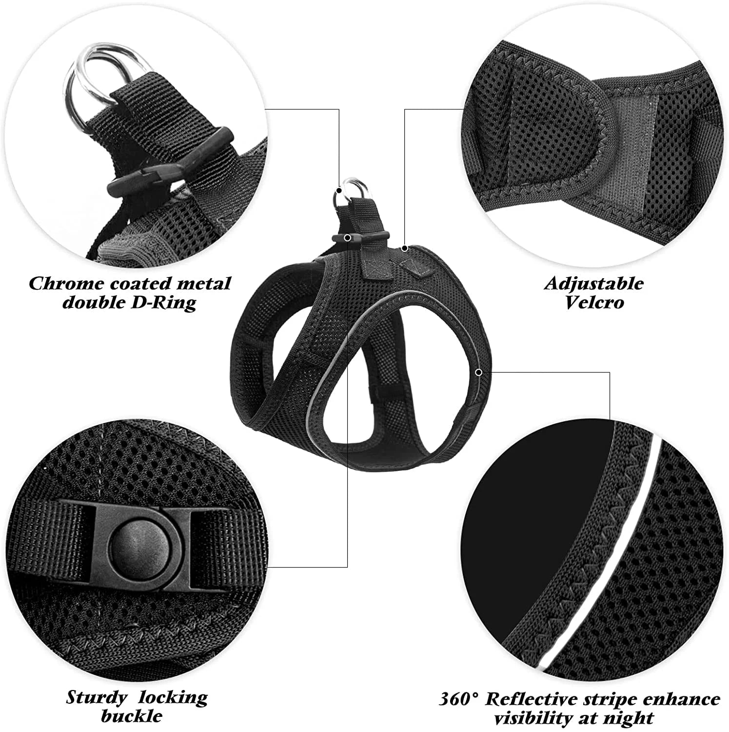 Dog Harness for Small & Medium Dogs Reflective Step in Puppy Harness Black