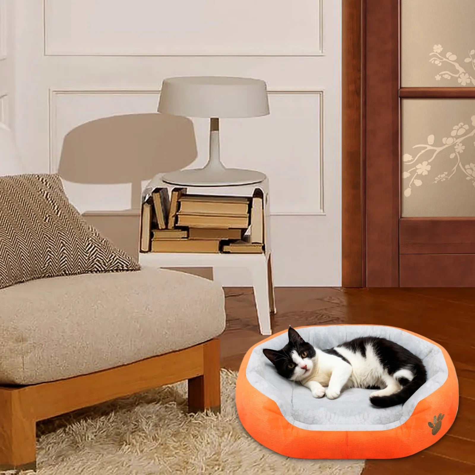 Dog Beds for Small Dogs Puppy Bed Pet Cats Bed with Removable Cushion for Indoor Cats Dogs, Orange