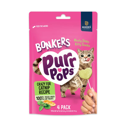 Purrpops, Freeze Dried Dried Catnip Flavored Lollipop Cat Treats, 4 Pieces