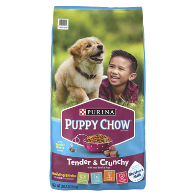 (3 Pack)  Puppy Chow Dry Dog Food, Tender & Crunchy High Protein Real Beef & Rice, 30 Lb Bag