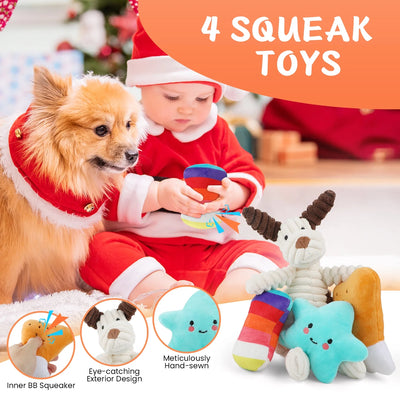 Dog Toys for Small Dogs ,10 Pack Puppy Chew Toys for Teething and Training with Plush Squeaky Toys, Treat Ball and Rope Toys to Keep Them Busy，White Dog