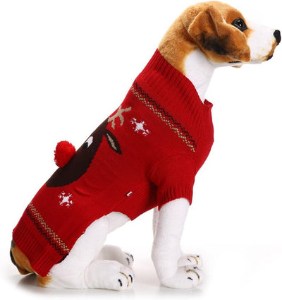 Dog Sweater Pet Clothes for Dogs Christmas Reindeer, Red, XXS