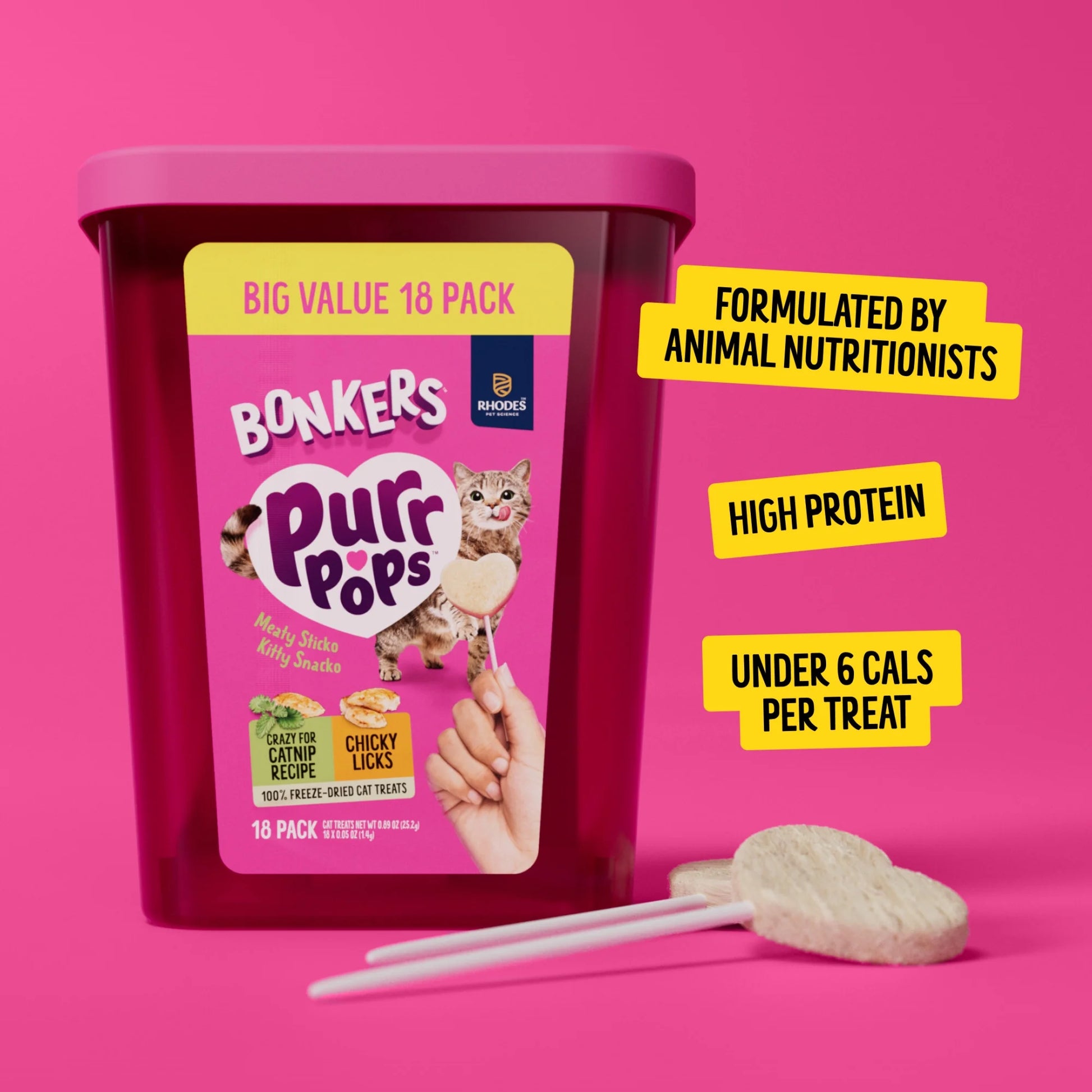 Purrpops, Freeze Dried Chicken & Dried Catnip Lollipops Cat Treats, 18 Pieces